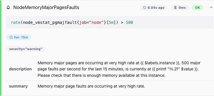 NodeMemoryMajorPageFaults alert